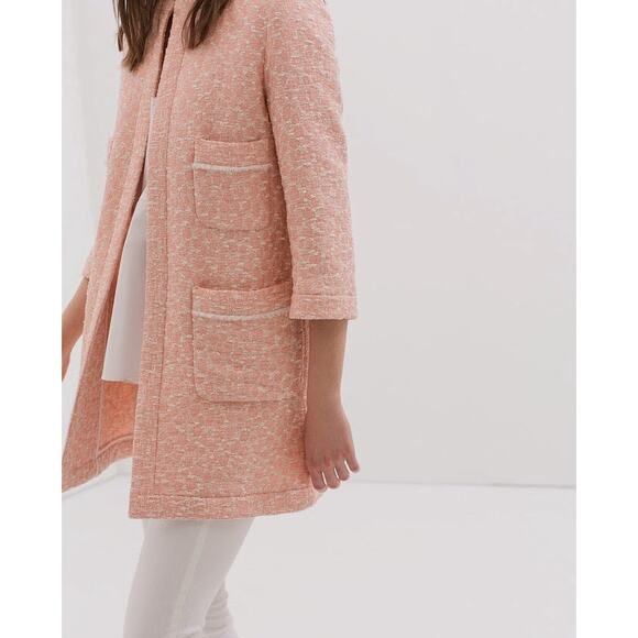Zara Boucle Overcoat Size Medium Pink Peach Jacquard Shacket Jacket Coat - Picture 2 of 12